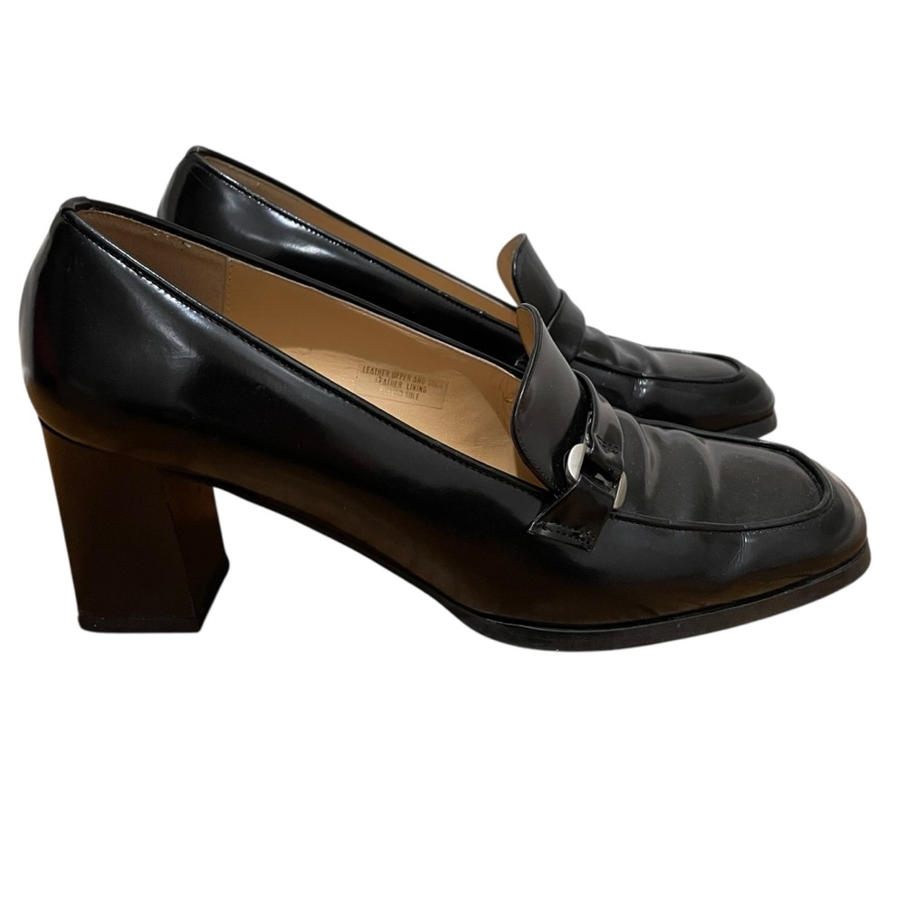 Ann Taylor Julia Black Abrasivato Leather Loafer Heels Womens Size 10